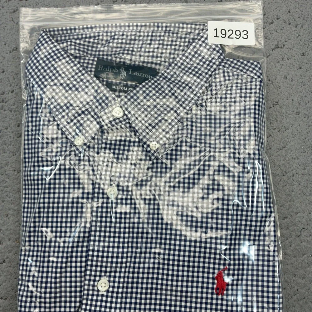 Polo Ralph Lauren Shirt Mens XL Navy Gingham Custom Fit Button Down Preppy